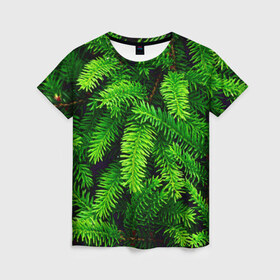 Женская футболка 3D с принтом Ёлка в Новосибирске, 100% полиэфир ( синтетическое хлопкоподобное полотно) | прямой крой, круглый вырез горловины, длина до линии бедер | green | дерево | елка | зеленый | природа