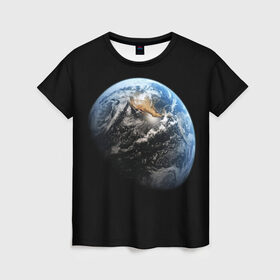 Женская футболка 3D с принтом Земля в Новосибирске, 100% полиэфир ( синтетическое хлопкоподобное полотно) | прямой крой, круглый вырез горловины, длина до линии бедер | earth | земля | космос | луна