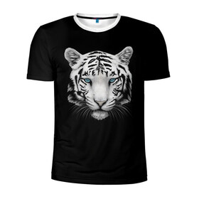 Мужская футболка 3D спортивная с принтом Тигр в Новосибирске, 100% полиэстер с улучшенными характеристиками | приталенный силуэт, круглая горловина, широкие плечи, сужается к линии бедра | голова животного | кошка | тигр