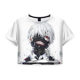 Женская футболка 3D укороченная с принтом Tokyo Ghoul в Новосибирске, 100% полиэстер | круглая горловина, длина футболки до линии талии, рукава с отворотами | anime | ghoul | tokyo | tokyo ghoul | гуль