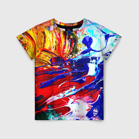 Детская футболка 3D с принтом Краска в Новосибирске, 100% гипоаллергенный полиэфир | прямой крой, круглый вырез горловины, длина до линии бедер, чуть спущенное плечо, ткань немного тянется | абстракция красок | гранж | краска | разводы | текстуры | цветные