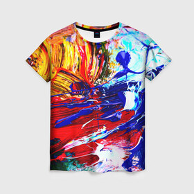 Женская футболка 3D с принтом Краска в Новосибирске, 100% полиэфир ( синтетическое хлопкоподобное полотно) | прямой крой, круглый вырез горловины, длина до линии бедер | абстракция красок | гранж | краска | разводы | текстуры | цветные