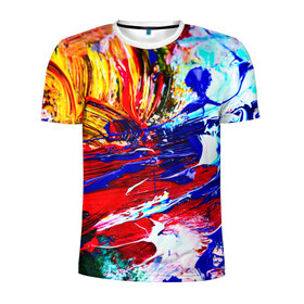 Мужская футболка 3D спортивная с принтом Краска в Новосибирске, 100% полиэстер с улучшенными характеристиками | приталенный силуэт, круглая горловина, широкие плечи, сужается к линии бедра | абстракция красок | гранж | краска | разводы | текстуры | цветные
