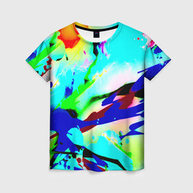 Женская футболка 3D с принтом Цветные краски в Новосибирске, 100% полиэфир ( синтетическое хлопкоподобное полотно) | прямой крой, круглый вырез горловины, длина до линии бедер | абстракция красок | гранж | краска | разводы | текстуры | цветные