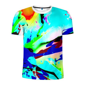 Мужская футболка 3D спортивная с принтом Цветные краски в Новосибирске, 100% полиэстер с улучшенными характеристиками | приталенный силуэт, круглая горловина, широкие плечи, сужается к линии бедра | абстракция красок | гранж | краска | разводы | текстуры | цветные