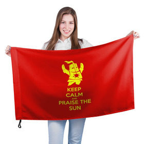 Флаг 3D с принтом Keep calm and praise the sun в Новосибирске, 100% полиэстер | плотность ткани — 95 г/м2, размер — 67 х 109 см. Принт наносится с одной стороны | dark souls