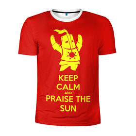 Мужская футболка 3D спортивная с принтом Keep calm and praise the sun в Новосибирске, 100% полиэстер с улучшенными характеристиками | приталенный силуэт, круглая горловина, широкие плечи, сужается к линии бедра | dark souls