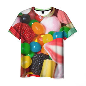 Мужская футболка 3D с принтом Сладости в Новосибирске, 100% полиэфир | прямой крой, круглый вырез горловины, длина до линии бедер | candy | еда | конфеты | мармелад | сладкое