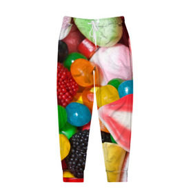 Мужские брюки 3D с принтом Сладости в Новосибирске, 100% полиэстер | манжеты по низу, эластичный пояс регулируется шнурком, по бокам два кармана без застежек, внутренняя часть кармана из мелкой сетки | candy | еда | конфеты | мармелад | сладкое