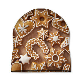 Шапка 3D с принтом печенье в Новосибирске, 100% полиэстер | универсальный размер, печать по всей поверхности изделия | christmas | cookies | decoration | merry | xmas | выпечка | глазурь | новый год | рождество | сладко
