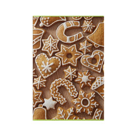 Обложка для паспорта матовая кожа с принтом печенье в Новосибирске, натуральная матовая кожа | размер 19,3 х 13,7 см; прозрачные пластиковые крепления | christmas | cookies | decoration | merry | xmas | выпечка | глазурь | новый год | рождество | сладко