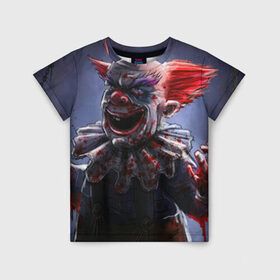 Детская футболка 3D с принтом Злобный клоун в Новосибирске, 100% гипоаллергенный полиэфир | прямой крой, круглый вырез горловины, длина до линии бедер, чуть спущенное плечо, ткань немного тянется | Тематика изображения на принте: зло | клоун | красная | кровь | ужас
