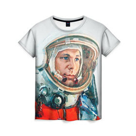Женская футболка 3D с принтом Гагарин в Новосибирске, 100% полиэфир ( синтетическое хлопкоподобное полотно) | прямой крой, круглый вырез горловины, длина до линии бедер | space | гагарин | космос | россия