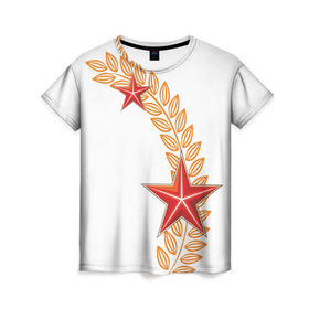 Женская футболка 3D с принтом 9 мая - красные звезды в Новосибирске, 100% полиэфир ( синтетическое хлопкоподобное полотно) | прямой крой, круглый вырез горловины, длина до линии бедер | 9 мая | день победы | звезды
