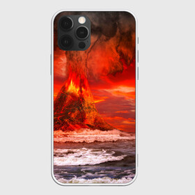 Чехол для iPhone 12 Pro с принтом Вулкан в Новосибирске, силикон | область печати: задняя сторона чехла, без боковых панелей | Тематика изображения на принте: взрыв | вулкан | извержение | красная | лава | море