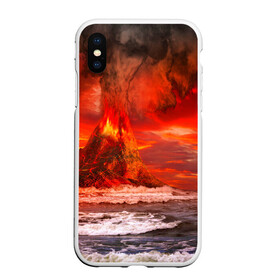Чехол для iPhone XS Max матовый с принтом Вулкан в Новосибирске, Силикон | Область печати: задняя сторона чехла, без боковых панелей | Тематика изображения на принте: взрыв | вулкан | извержение | красная | лава | море