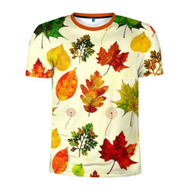 Мужская футболка 3D спортивная с принтом Осень в Новосибирске, 100% полиэстер с улучшенными характеристиками | приталенный силуэт, круглая горловина, широкие плечи, сужается к линии бедра | листва | листья | осень | оформление | пёстрые листочки | слой | текстура | трайбл | узор | фон