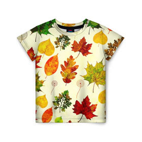 Детская футболка 3D с принтом Осень в Новосибирске, 100% гипоаллергенный полиэфир | прямой крой, круглый вырез горловины, длина до линии бедер, чуть спущенное плечо, ткань немного тянется | листва | листья | осень | оформление | пёстрые листочки | слой | текстура | трайбл | узор | фон