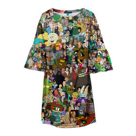 Детское платье 3D с принтом Futurama в Новосибирске, 100% полиэстер | прямой силуэт, чуть расширенный к низу. Круглая горловина, на рукавах — воланы | bender | fry | futurama | mult | бендер | бэндер | лила | мульт | мультсериал | мульфильмы | фрай | футутрама