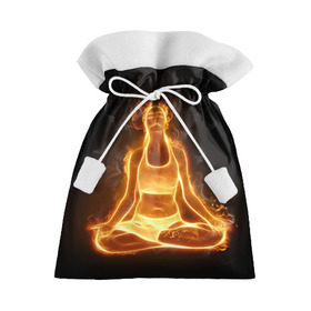 Подарочный 3D мешок с принтом Пламенная медитация в Новосибирске, 100% полиэстер | Размер: 29*39 см | Тематика изображения на принте: аштанга | здоровье | зож | йога | кундалини | лотос | медитация | огонь | пламя | силуэт | спорт | страсть | тонус