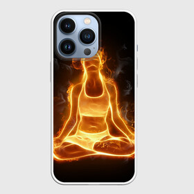 Чехол для iPhone 13 Pro с принтом Пламенная медитация в Новосибирске,  |  | аштанга | здоровье | зож | йога | кундалини | лотос | медитация | огонь | пламя | силуэт | спорт | страсть | тонус