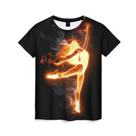 Женская футболка 3D с принтом Фитнес в Новосибирске, 100% полиэфир ( синтетическое хлопкоподобное полотно) | прямой крой, круглый вырез горловины, длина до линии бедер | грация | здоровье | зож | огонь | пламя | силуэт | спорт | страсть | танец | тонус | фитнес
