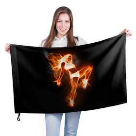 Флаг 3D с принтом Спортивная страсть в Новосибирске, 100% полиэстер | плотность ткани — 95 г/м2, размер — 67 х 109 см. Принт наносится с одной стороны | грация | здоровье | зож | огонь | пламя | силуэт | спорт | страсть | танец | тонус | фитнес