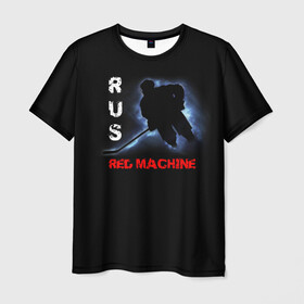 Мужская футболка 3D с принтом Rus red machine в Новосибирске, 100% полиэфир | прямой крой, круглый вырез горловины, длина до линии бедер | red machine | красная машина | сборная россии | хоккей