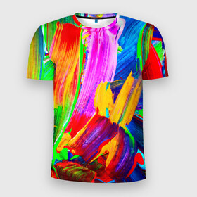 Мужская футболка 3D спортивная с принтом абстракция красок в Новосибирске, 100% полиэстер с улучшенными характеристиками | приталенный силуэт, круглая горловина, широкие плечи, сужается к линии бедра | абстракция | краска | цветные
