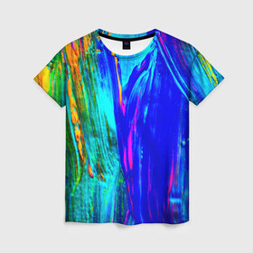 Женская футболка 3D с принтом Разводы красок в Новосибирске, 100% полиэфир ( синтетическое хлопкоподобное полотно) | прямой крой, круглый вырез горловины, длина до линии бедер | абстракция | абстракция красок | краска | цветные