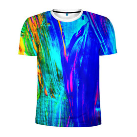Мужская футболка 3D спортивная с принтом Разводы красок в Новосибирске, 100% полиэстер с улучшенными характеристиками | приталенный силуэт, круглая горловина, широкие плечи, сужается к линии бедра | абстракция | абстракция красок | краска | цветные