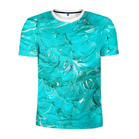 Мужская футболка 3D спортивная с принтом Голубая краска в Новосибирске, 100% полиэстер с улучшенными характеристиками | приталенный силуэт, круглая горловина, широкие плечи, сужается к линии бедра | абстракция | абстракция красок | краска