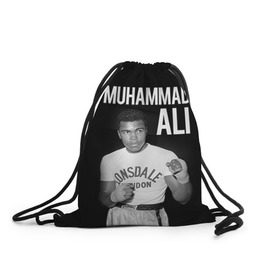 Рюкзак-мешок 3D с принтом Muhammad Ali в Новосибирске, 100% полиэстер | плотность ткани — 200 г/м2, размер — 35 х 45 см; лямки — толстые шнурки, застежка на шнуровке, без карманов и подкладки | Тематика изображения на принте: ali | boxing | muhammad ali |   |  muhammad |  бокс | али | боксер | мухамад. мухаммад | мухаммед | мухаммед али