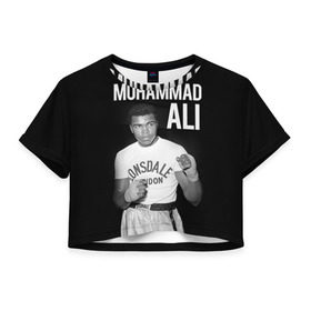 Женская футболка 3D укороченная с принтом Muhammad Ali в Новосибирске, 100% полиэстер | круглая горловина, длина футболки до линии талии, рукава с отворотами | ali | boxing | muhammad ali |   |  muhammad |  бокс | али | боксер | мухамад. мухаммад | мухаммед | мухаммед али