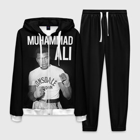 Мужской костюм 3D с принтом Muhammad Ali в Новосибирске, 100% полиэстер | Манжеты и пояс оформлены тканевой резинкой, двухслойный капюшон со шнурком для регулировки, карманы спереди | ali | boxing | muhammad ali |   |  muhammad |  бокс | али | боксер | мухамад. мухаммад | мухаммед | мухаммед али