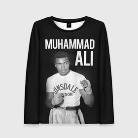 Женский лонгслив 3D с принтом Muhammad Ali в Новосибирске, 100% полиэстер | длинные рукава, круглый вырез горловины, полуприлегающий силуэт | ali | boxing | muhammad ali |   |  muhammad |  бокс | али | боксер | мухамад. мухаммад | мухаммед | мухаммед али