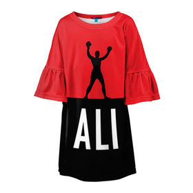 Детское платье 3D с принтом Muhammad Ali 3 в Новосибирске, 100% полиэстер | прямой силуэт, чуть расширенный к низу. Круглая горловина, на рукавах — воланы | ali | boxing |  muhammad |  muhammad ali | али | бокс | боксер | мухамад. мухаммад | мухамед али | мухаммед | мухаммед али