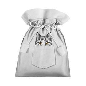 Подарочный 3D мешок с принтом Кот в кармане 2 в Новосибирске, 100% полиэстер | Размер: 29*39 см | Тематика изображения на принте: animals | cat | kitty | животные | кот | котик