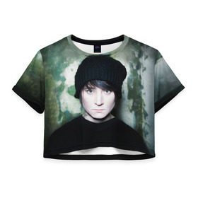 Женская футболка 3D укороченная с принтом Zemfira в Новосибирске, 100% полиэстер | круглая горловина, длина футболки до линии талии, рукава с отворотами | zemfira | земфира | рок | русский рок