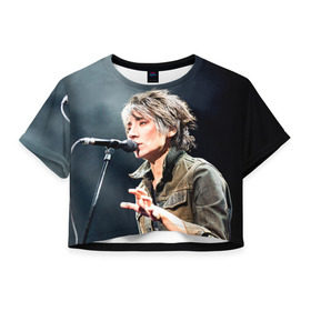 Женская футболка 3D укороченная с принтом Земфира в Новосибирске, 100% полиэстер | круглая горловина, длина футболки до линии талии, рукава с отворотами | zemfira | земфира | рок | русский рок