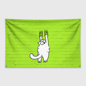Флаг-баннер с принтом Simons cat 3 в Новосибирске, 100% полиэстер | размер 67 х 109 см, плотность ткани — 95 г/м2; по краям флага есть четыре люверса для крепления | fitness | kitty | simon cat | simons | simons cat | голодный кот | для жирных | для толстых | жир | кот | кот саймона | котик | кошка | с котами | саймон | спорт | толстая | толстый | фитнес | фитнесс