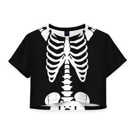Женская футболка 3D укороченная с принтом Скелет в Новосибирске, 100% полиэстер | круглая горловина, длина футболки до линии талии, рукава с отворотами | bones | halloween | кости | костюм | прикол | прикольная картинка | скелет | тело | хеллоуин