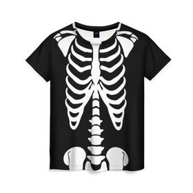 Женская футболка 3D с принтом Скелет в Новосибирске, 100% полиэфир ( синтетическое хлопкоподобное полотно) | прямой крой, круглый вырез горловины, длина до линии бедер | bones | halloween | кости | костюм | прикол | прикольная картинка | скелет | тело | хеллоуин