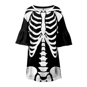Детское платье 3D с принтом Скелет в Новосибирске, 100% полиэстер | прямой силуэт, чуть расширенный к низу. Круглая горловина, на рукавах — воланы | bones | halloween | кости | костюм | прикол | прикольная картинка | скелет | тело | хеллоуин