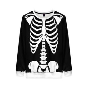 Женский свитшот 3D с принтом Скелет в Новосибирске, 100% полиэстер с мягким внутренним слоем | круглый вырез горловины, мягкая резинка на манжетах и поясе, свободная посадка по фигуре | bones | halloween | кости | костюм | прикол | прикольная картинка | скелет | тело | хеллоуин