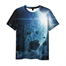 Мужская футболка 3D с принтом Холодный космос в Новосибирске, 100% полиэфир | прямой крой, круглый вырез горловины, длина до линии бедер | вселенная | галактика | звезды | планеты | туманность