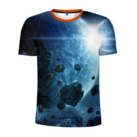 Мужская футболка 3D спортивная с принтом Холодный космос в Новосибирске, 100% полиэстер с улучшенными характеристиками | приталенный силуэт, круглая горловина, широкие плечи, сужается к линии бедра | Тематика изображения на принте: вселенная | галактика | звезды | планеты | туманность