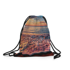 Рюкзак-мешок 3D с принтом Sunset в Новосибирске, 100% полиэстер | плотность ткани — 200 г/м2, размер — 35 х 45 см; лямки — толстые шнурки, застежка на шнуровке, без карманов и подкладки | закат | море | океан | пена | песок | пляж | прибой | прилив | рассвет