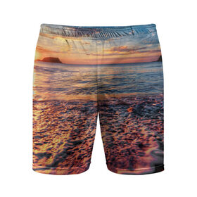 Мужские шорты 3D спортивные с принтом Sunset в Новосибирске,  |  | закат | море | океан | пена | песок | пляж | прибой | прилив | рассвет