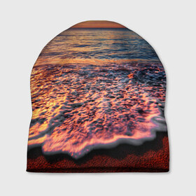 Шапка 3D с принтом Sunset в Новосибирске, 100% полиэстер | универсальный размер, печать по всей поверхности изделия | закат | море | океан | пена | песок | пляж | прибой | прилив | рассвет